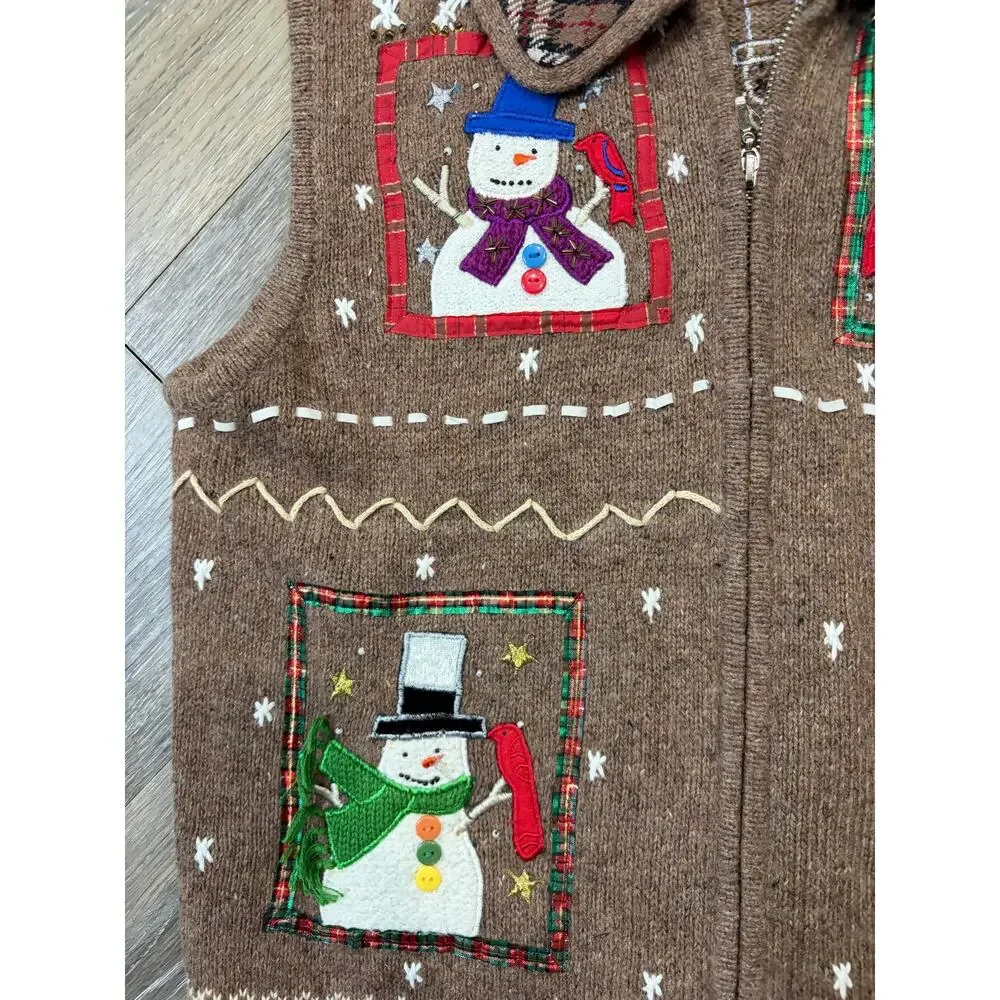Hampshire Studio Snowman Sweater Vest Large Brown Christmas Holiday Knit